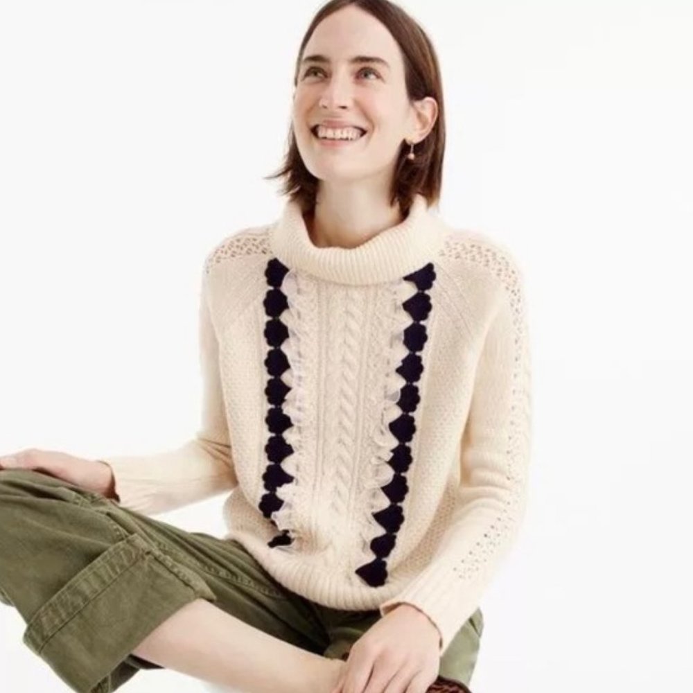 J Crew Embellished Cable Sweater Heather Muslin